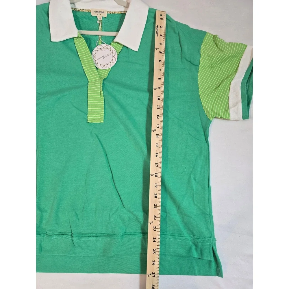 Umgee‎ USA Green Striped Collar Polo Shirt Top Womens size 1XL New - Picture 8 of 12